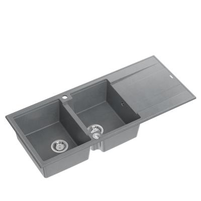 Quadri Luton felépítésű dupla gránit mosogató szürke csepegtetőtálcával 116x50 cm rozsdamentes acél dugóval 1208967360