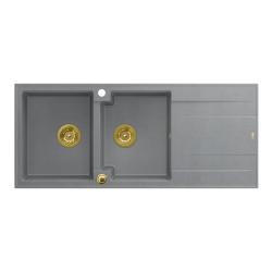 Quadri Luton kétmedencés gránit mosogató szürke csepegtetővel 116x50 cm arany lefolyóval 1208967361