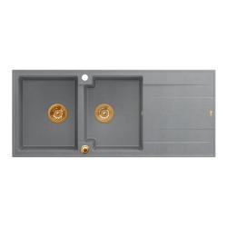 Quadri Luton mosogató dupla gránit szürke csepegtetővel 116x50 cm réz dugóval 1208967362