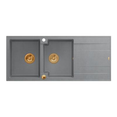 Quadri Luton mosogató dupla gránit szürke csepegtetővel 116x50 cm réz dugóval 1208967362