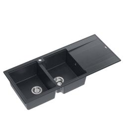 Quadri Luton beépíthető dupla gránit mosogató antracit csepegtetővel 116x50 cm rozsdamentes acél dugóval 1208967363
