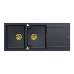 Quadri Luton gránit mosogató kétmedencés antracit csepegtetővel 116x50 cm arany lefolyóval 1208967364