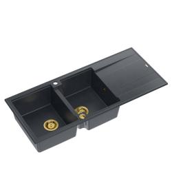 Quadri Luton gránit mosogató kétmedencés antracit csepegtetővel 116x50 cm arany lefolyóval 1208967364
