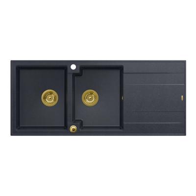Quadri Luton gránit mosogató kétmedencés antracit csepegtetővel 116x50 cm arany lefolyóval 1208967364
