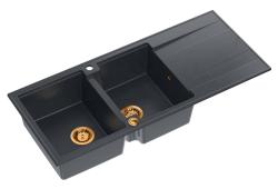 Quadri Luton beépített dupla gránit mosogató antracit csepegtető résszel 116x50 cm réz dugóval 1208967365