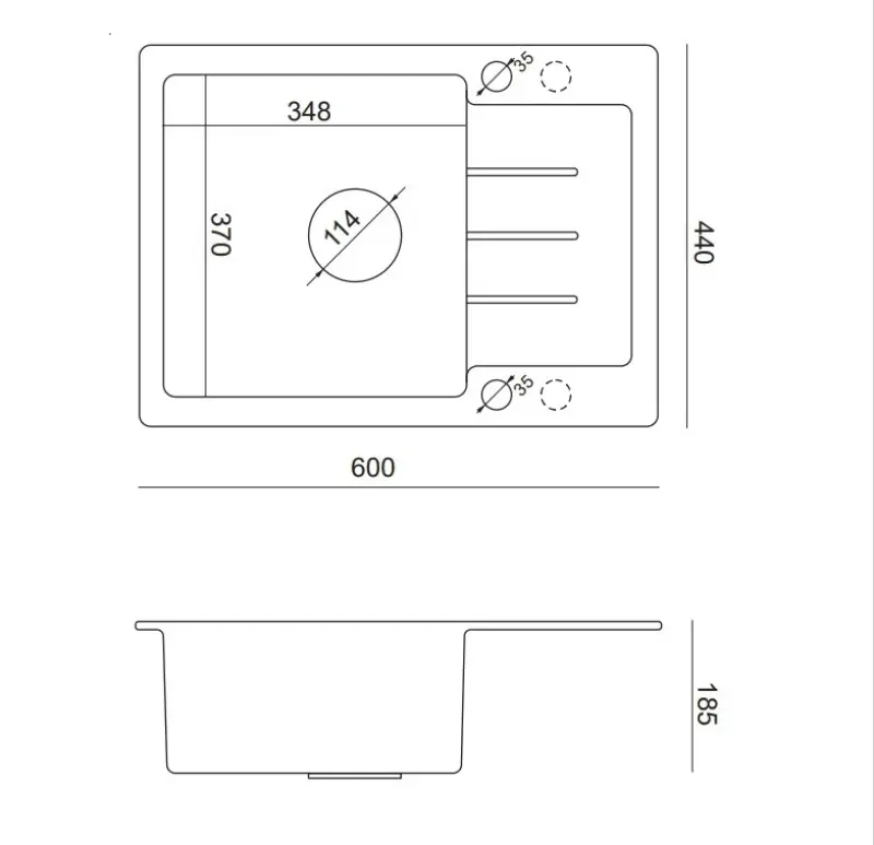 Quadri Kendal szürke gránit mosogatótálca csepegtető résszel 60x44cm megfordítható 1208967401