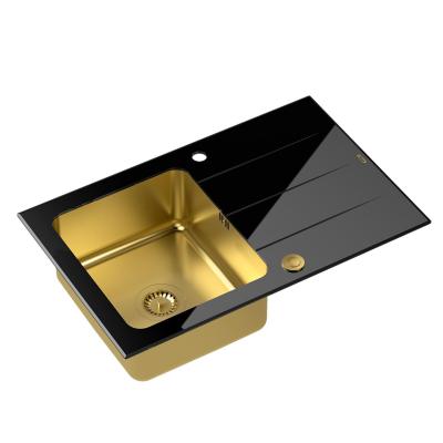 Quadri Glazz felépítmény arany mosogató fekete üvegszárítós résszel 78x50 megfordítható 1208967407