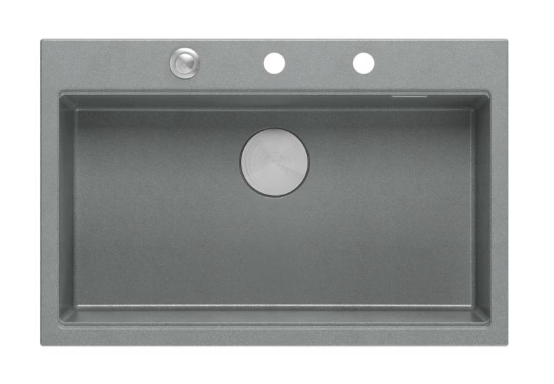 Quadri Hard Rock szürke gránit felépítés nagy mosogatótálca 76x50cm rozsdamentes acél dugóval és kiegészítőkkel 1208967430