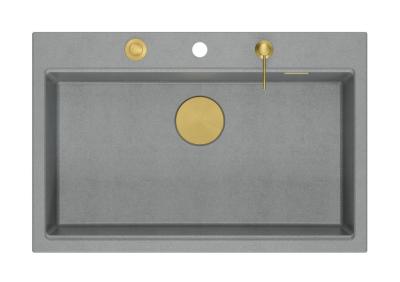 Quadri Hard Rock gránit mosogató medence szürke, 76x50cm, arany dugóval és tartozékokkal együtt 1208967432