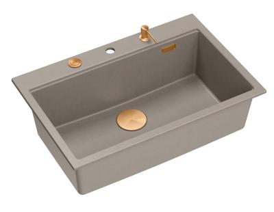 Quadri Hard Rock taupe gránit felépítmény nagy mosogató 76x50cm réz dugóval és tartozékokkal együtt 1208967439