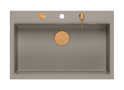 Quadri Hard Rock taupe gránit felépítmény nagy mosogató 76x50cm réz dugóval és tartozékokkal együtt 1208967439