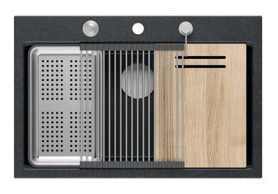 Quadri Hard Rock antraciet granieten opbouw grote spoelbak 76x50cm inclusief rvs plug en accessoires 1208967442 Quadri Hard Rock antracit gránit felépített nagy mosogató 76x50cm rozsdamente