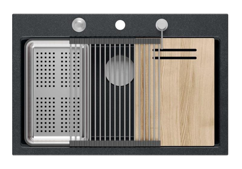 Quadri Hard Rock antraciet granieten opbouw grote spoelbak 76x50cm inclusief rvs plug en accessoires 1208967442 Quadri Hard Rock antracit gránit felépített nagy mosogató 76x50cm rozsdamente