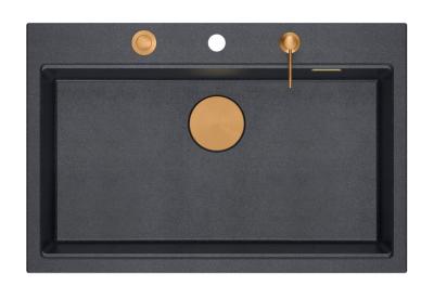 Quadri Hard Rock antraciet granieten opbouw grote spoelbak 76x50cm inclusief koperen plug en accessoires 1208967445Quadri Hard Rock antracit gránit felépítmény nagy mosogató 76x50cm, réz du