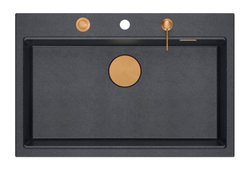 Quadri Hard Rock antraciet granieten opbouw grote spoelbak 76x50cm inclusief koperen plug en accessoires 1208967445Quadri Hard Rock antracit gránit felépítmény nagy mosogató 76x50cm, réz du