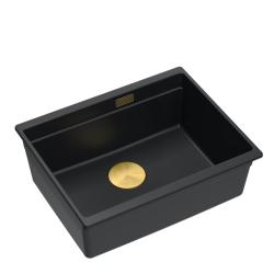 Quadri Newport II gránit alsó fekete mosogató 560x450 mm arany dugóval és szűrővel 1208967449