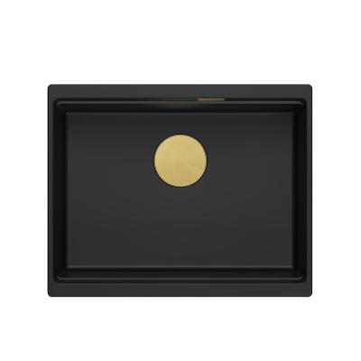 Quadri Newport II gránit alsó fekete mosogató 560x450 mm arany dugóval és szűrővel 1208967449