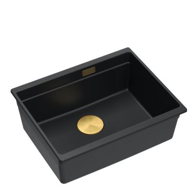 Quadri Newport II gránit alsó fekete mosogató 560x450 mm arany dugóval és szűrővel 1208967449