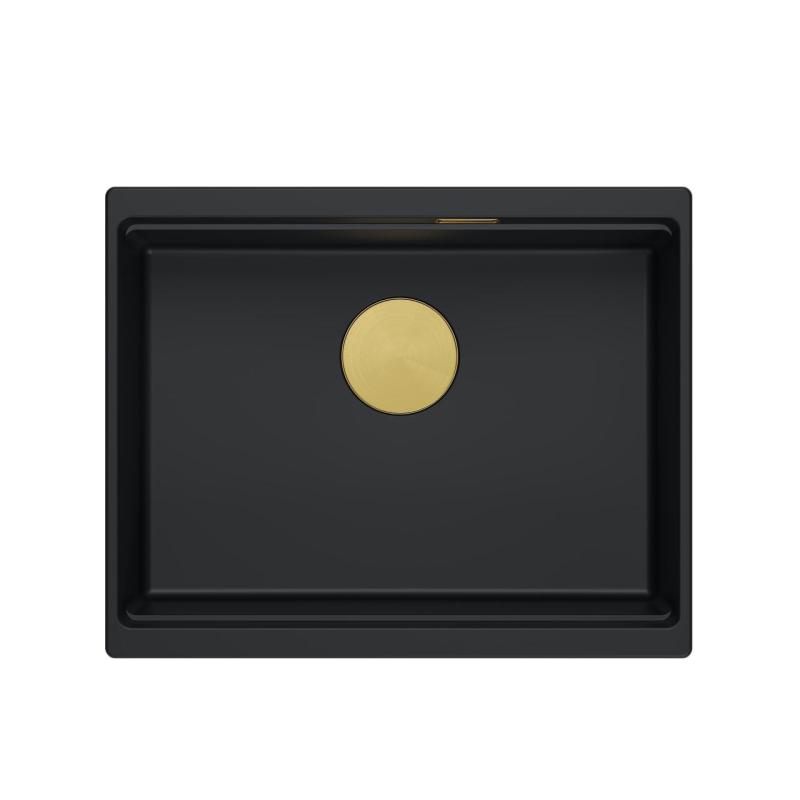 Quadri Newport II gránit alsó fekete mosogató 560x450 mm arany dugóval és szűrővel 1208967449