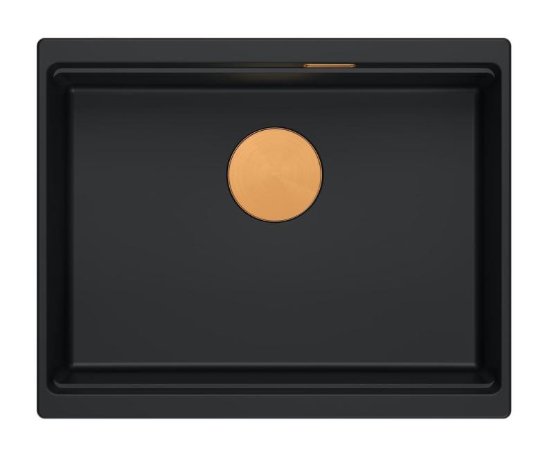 Quadri Newport II gránit beépíthető fekete mosogatótálca 560x450mm réz dugóval és lefolyófedéllel 1208967450