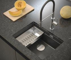 Quadri Newport II gránit alsó szerelésű antracit mosogató 560x450mm  rozsdamentes acél dugóval és lefolyófedéllel 1208967459