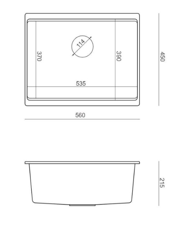 Quadri Newport II anthracite granite undermount sink 560x450mm with copper plug and cap 1208967461