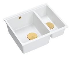 Quadri Newport II fehér 1,5 medencés gránit mosogató felső és alsó szerelésű 555x460mm arany dugóval 1208967462
