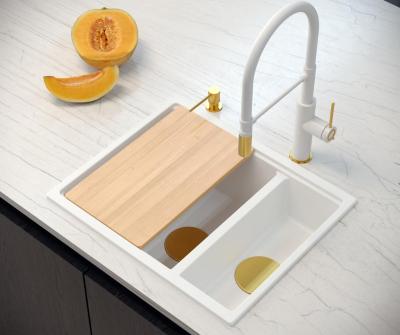 Quadri Newport II fehér 1,5 medencés gránit mosogató felső és alsó szerelésű 555x460mm arany dugóval 1208967462