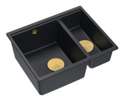 Quadri Newport II zwart 1,5 spoelbak graniet opbouw en onderbouw spoelbak 555x460mm met gouden plug 1208967464 vertalen naar het Hongaars:

Quadri Newport II fekete 1,5 mosogatókagyló gránit 