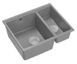 Quadri Newport II szürke 1,5 medencés gránit mosogató felső és alsó beépítéssel, 555x460mm rozsdamentes acél dugóval 1208967469