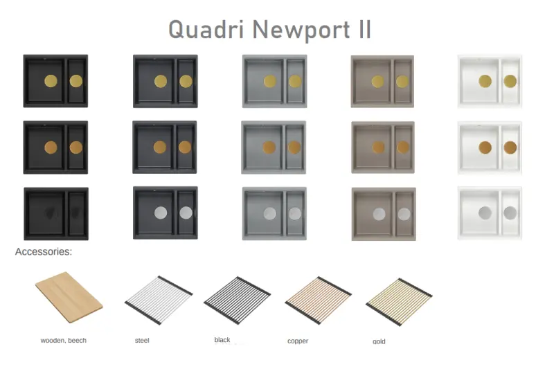 Quadri Newport II antraciet 1,5 spoelbak graniet opbouw en onderbouw spoelbak 555x460mm met rvs plug 1208967472

Quadri Newport II antracit 1,5 medencés gránit felső és alsó medence 555x460mm