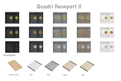 Quadri Newport II antracit 1,5 mosogatótál gránit beépíthető és aláépíthető mosogatótál 555x460mm arany dugóval 1208967473