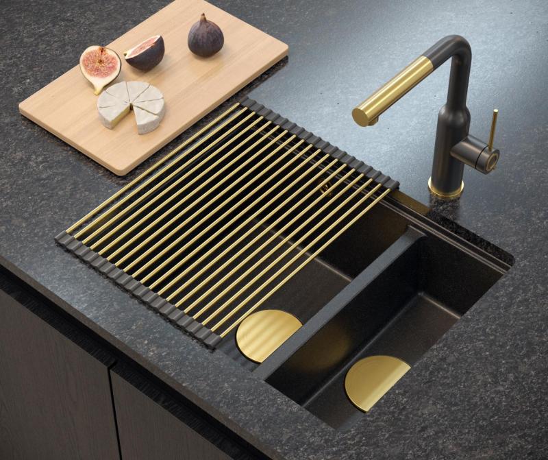 Quadri Newport II antracit 1,5 mosogatótál gránit beépíthető és aláépíthető mosogatótál 555x460mm arany dugóval 1208967473
