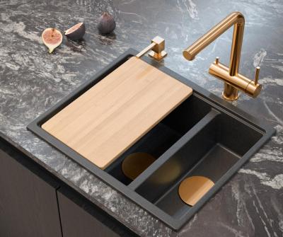 Quadri Newport II antracit 1,5 medencés gránit mosogató, felépíthető és beépíthető mosogató 555x460mm réz dugóval 1208967474