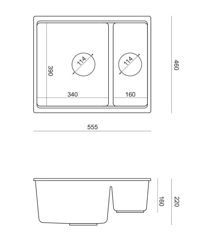 Quadri Newport II antracit 1,5 medencés gránit mosogató, felépíthető és beépíthető mosogató 555x460mm réz dugóval 1208967474