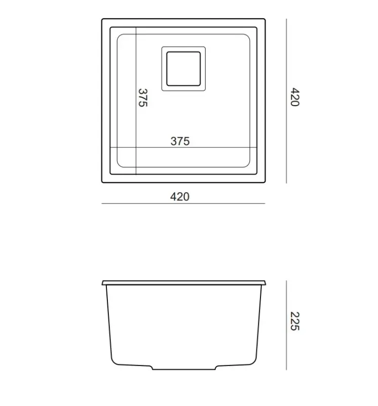 Quadri Quadrangle antraciet graniet onderbouw spoelbak 42x42cm rozsdamentes acél dugóval 1208967486