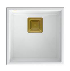 Quadri Quadrangle fehér gránit alapozó mosogató 42x42cm arany dugóval 1208967489
