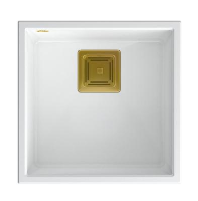 Quadri Quadrangle fehér gránit alapozó mosogató 42x42cm arany dugóval 1208967489