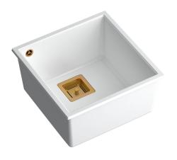 Quadri Quadrangle witte granieten onderbouw spoelbak 42x42cm met koperen plug 1208967490