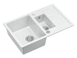 Quadri Brenton fehér gránit mosogató 1,5 mosogatótálcával és csepegtetővel 78x50cm rozsdamentes acél dugóval 1208967491