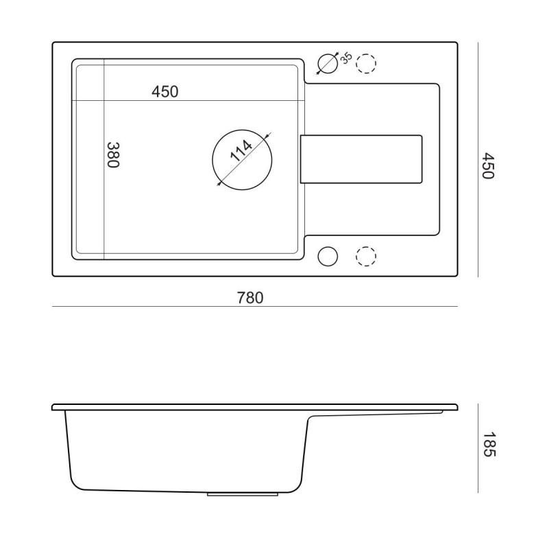 Quadri Sutton XL antracit gránit mosogató 78x45cm csepegtetőfelülettel, megfordítható fekete dugóval 1208967494