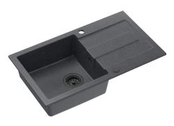 Quadri Sutton antraciet granieten opbouw spoelbak 78x45cm csepegtető tálcával, megfordítható, fekete dugóval 1208967495