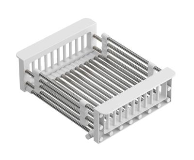 Quadri Universeel uitschuifbare inzetbak inzetmandje of restenmandje rvs met witte handgrepen 225mm breed 1208967542