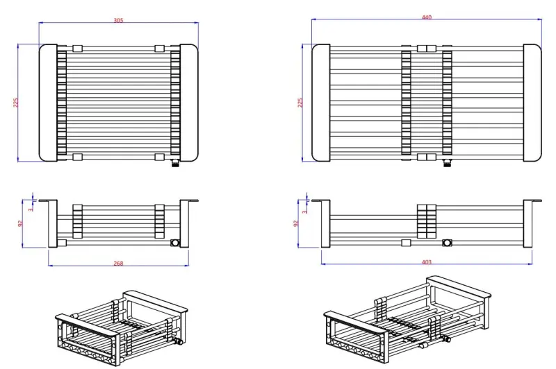 Quadri Universeel uitschuifbare inzetbak inzetmandje of restenmandje rvs met witte handgrepen 225mm breed 1208967542