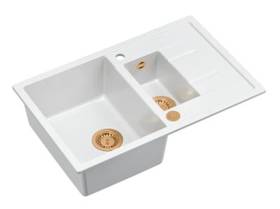 Quadri Brenton fehér gránit 1,5 medencés felépítmény csepegtetőtálcával 78x50 cm réz dugóval 1208967552