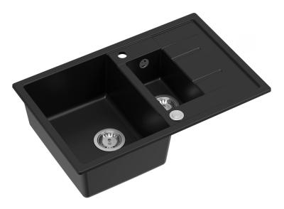 Quadri Brenton antracit gránit felépítésű 1,5 medencés mosogató csepegtetővel 78x50cm rozsdamentes acél dugóval 1208967556