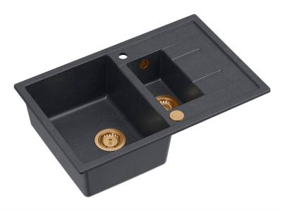 Quadri Brenton antracit gránit felépítmény 1,5 mosogatótálca csepegtetőfelülettel 78x50cm réz dugóval 1208967558