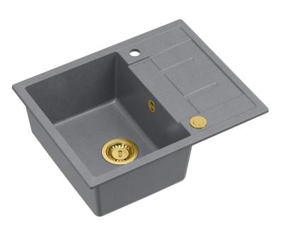 Quadri Dalton szürke gránit mosogató csepegtető felülettel 62x50cm arany lefolyóval 1208967565