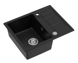 Quadri Dalton zwart granieten opbouwspoelbak met afdruipvlak 62x50cm met roestvrijstalen plug 1208967567