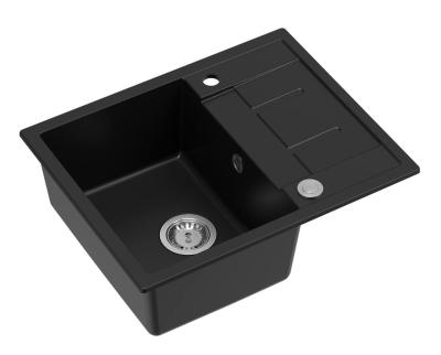 Quadri Dalton zwart granieten opbouwspoelbak met afdruipvlak 62x50cm met roestvrijstalen plug 1208967567